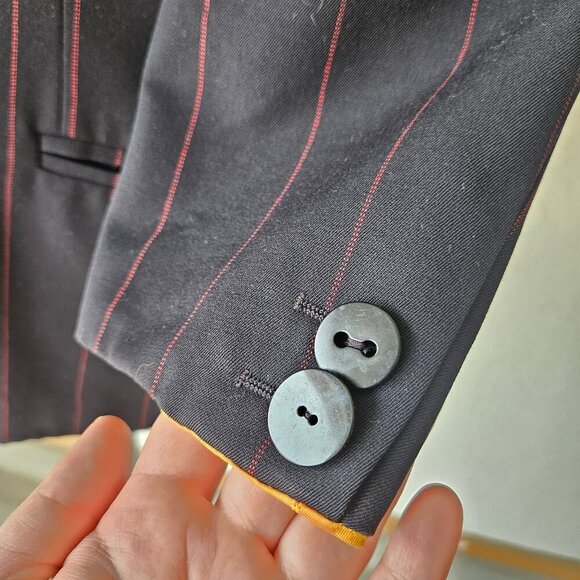 Vintage 90s Y2K Escada Wool Oversized Pinstripe Red Navy Blue Blazer Jacket 40 - Picture 5 of 10